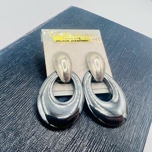 Vintage 1990s hematite stone earrings dangles gemstone pierced doorknocker